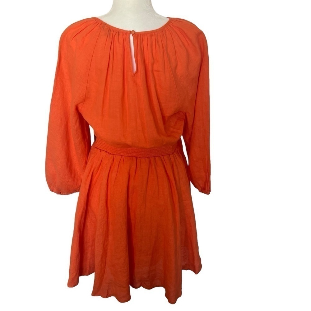 J.Crew Palermo Linen Smocked-Waist Dress Size Medium Fire Lily Color - Picture 3 of 15